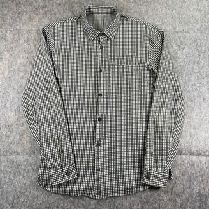 Lululemon Button Up Shirt Mens Medium Large Long SleeveGingham Plaid White Black